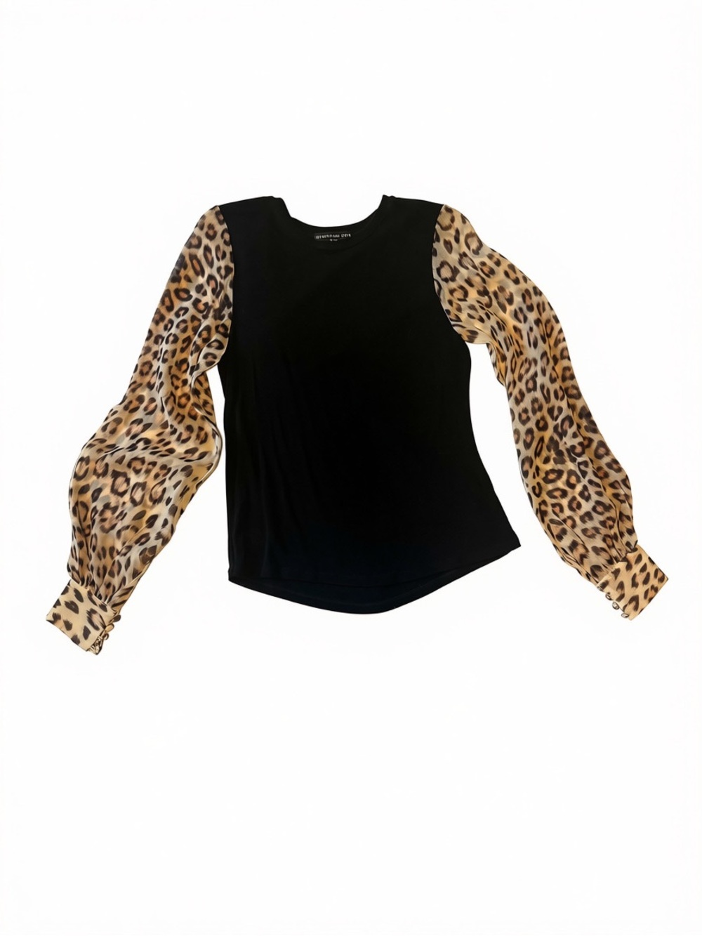 Generation Love Black Top with Leopard Print Balloon Sleeves
